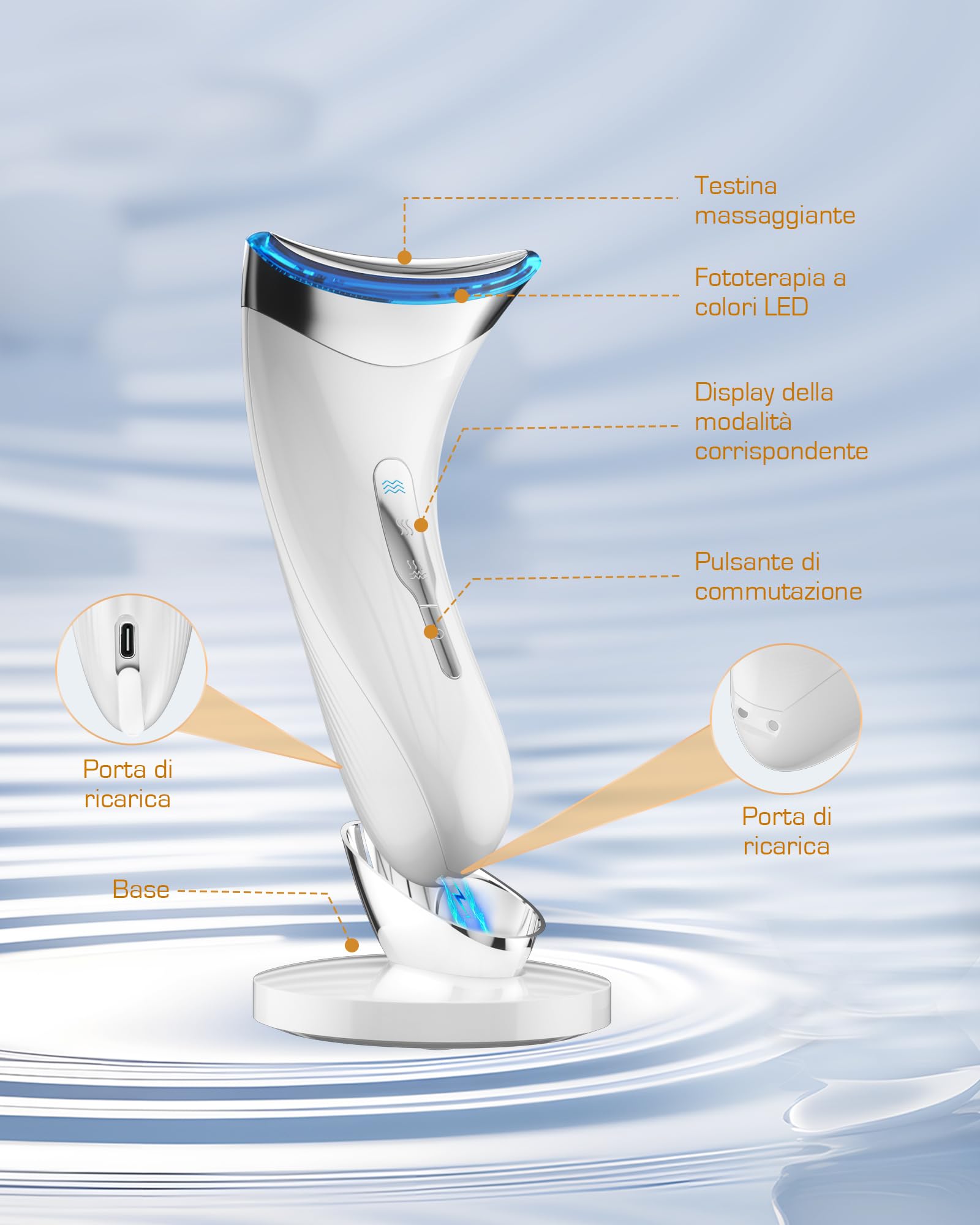 Massaggiatore Viso Antirughe Lifting Elettrico: Dispositivo di Bellezza con 3 Modi LED - Massaggio EMS per Face Lifting - 45°C Terapia Della Luce Gua Sha Massaggiatore Facciale del Collo Rassodante