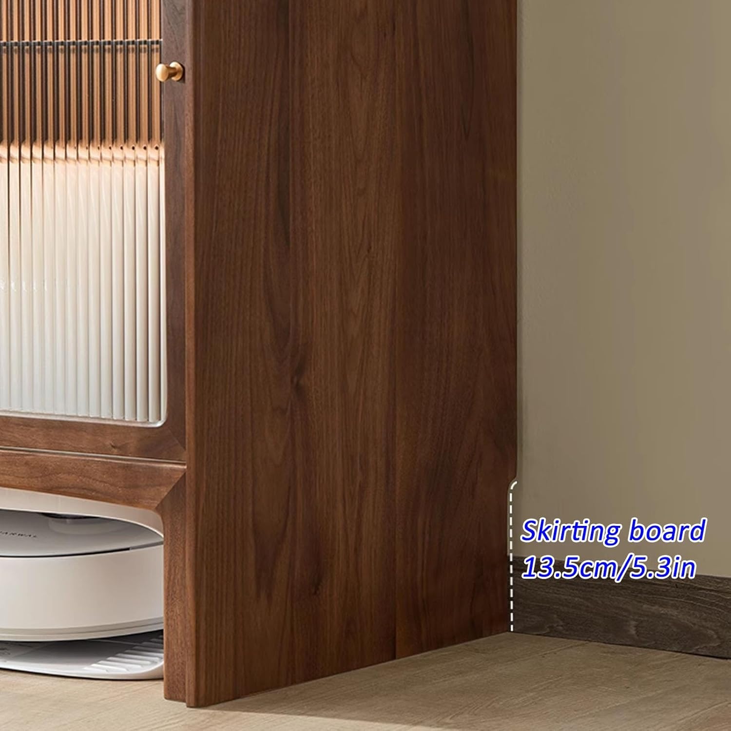 JKGHK Robot Vacuum Stand Cabinet, Sweeping Robot Storage Rack with Adjustable Shelves, Robots Vacuum Storage Cabinet with Glass Cabinets Door for Bedroom, Kitchen