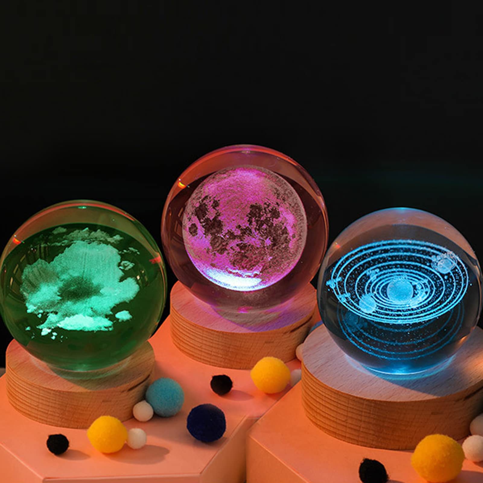 SYTH Veilleuse Cube De Cristal, 3D Boules De Verre Lampe De Table Avec Pied De Lampe LED, Cristal Transparent Eclairage, Pour Enfants Amant Ami Cadeau De Noël A- 6CM Colorful