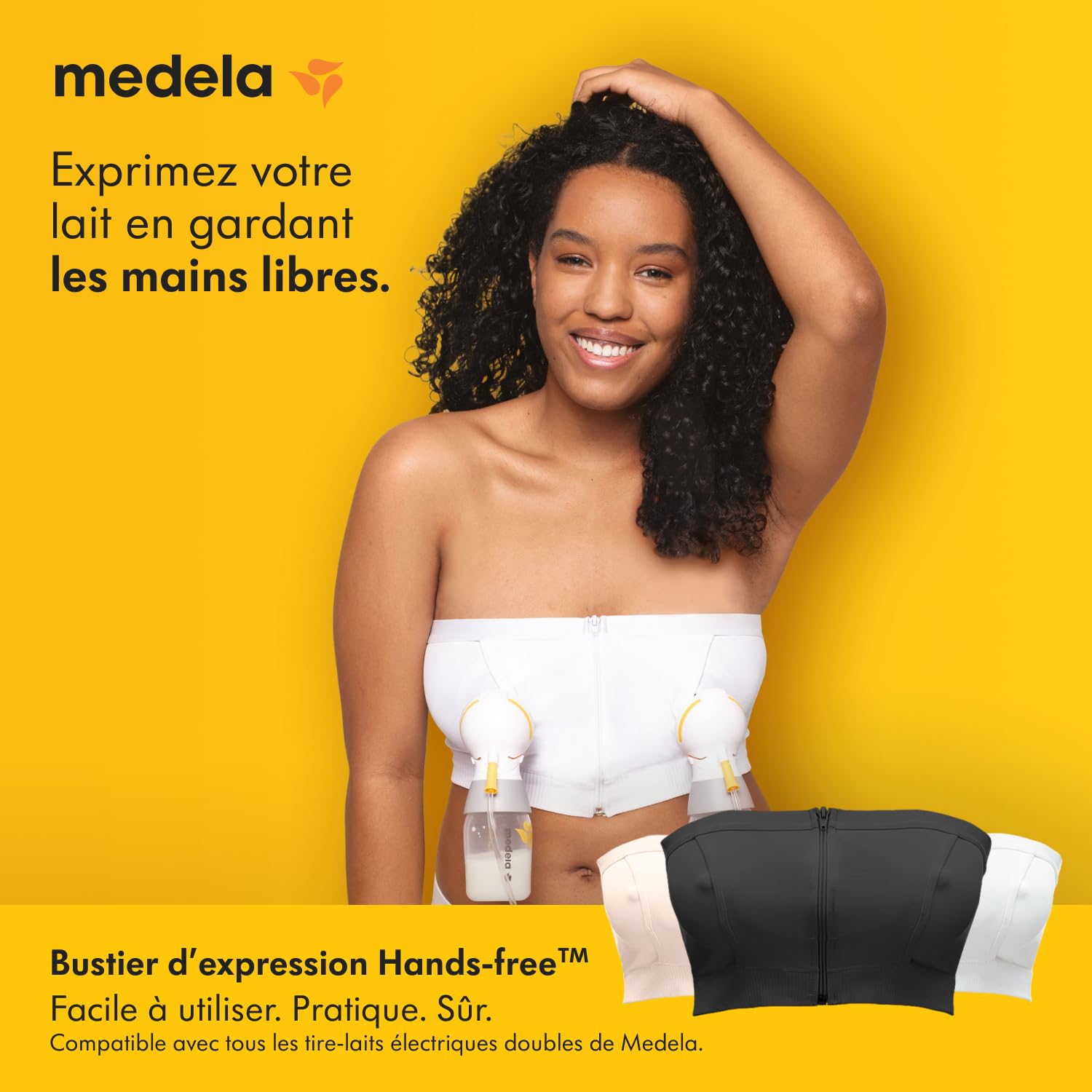 Visiter la boutique medela Medela Mains libres, soutien-gorge d'extraction Easy Expression avec matériau adaptatif stretch pour un ajustement parfait in use