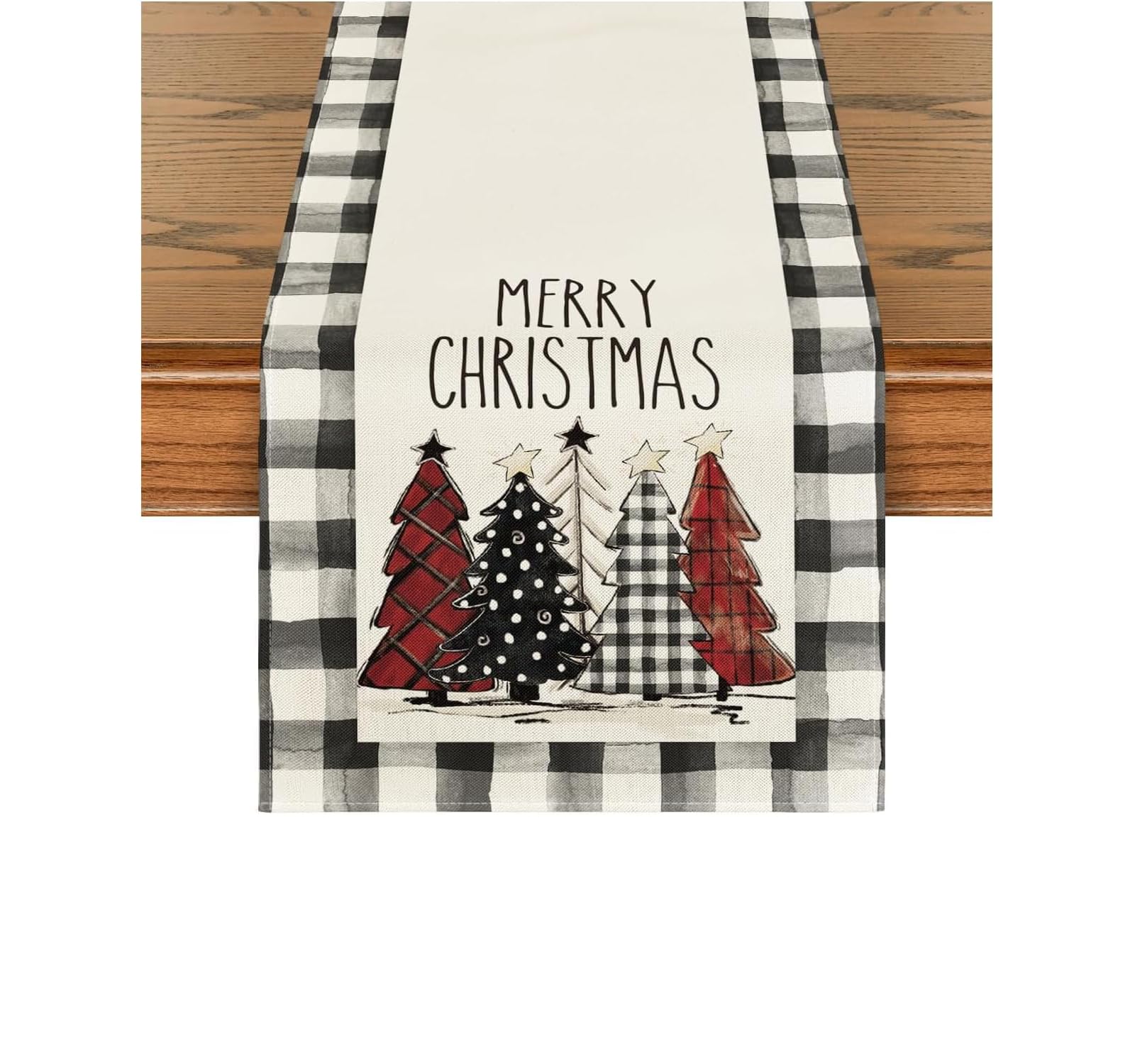 Christmas Trees Merry Xmas Table Runner, Seasonal Winter Holiday Kitchen Dining Table Decoration for Indoor Outdoor Home Party Decor 175 x30 cm
