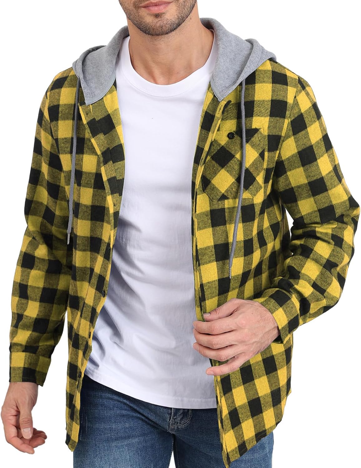 CTU Heren Sweatshirt Hoodies Lichtgewicht Geruit Jas Met Knoppen Lange Mouw Shirt Met Zak, Geel, XL CTU Heren Sweatshirt Hoodies Lichtgewicht Geruit Jas Met Knoppen Lange Mouw Shirt Met Zak, Geel, XL