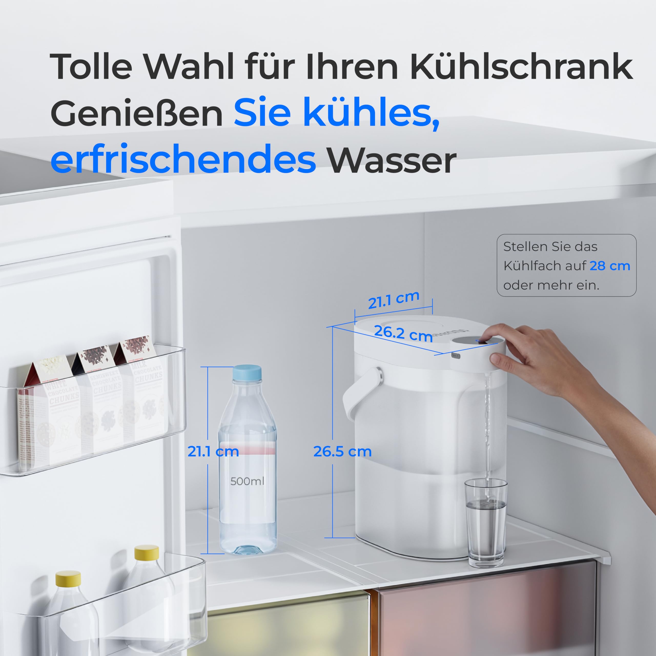 Waterdrop FreshTaste 𝐖𝐚𝐬𝐬𝐞𝐫𝐞𝐧𝐭𝐡ä𝐫𝐭𝐞𝐫 Elektrischer Wasserfilter Kanne, 4L Wasserfilter Spender für Kühlschrank, Reduziert Kalk, Chlor, Blei, Kupfer, Reinigt, Weiß (Ersatzfilter: WD-EWFS)