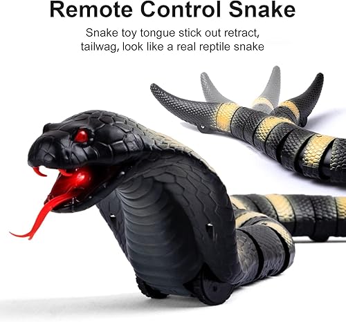 Miniatura 3 de Juguete de serpiente RC cobra de broma realista, recargable, detección inteligente, controlador infrarrojo para niñosgatos (negro)