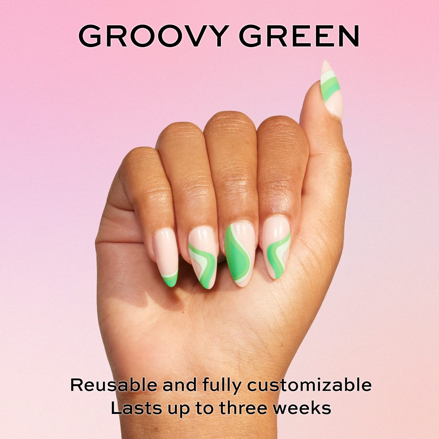 Amazon.com: Glamnetic Press On Nails - Groovy Green | Glossy, Opaque Medium  Almond Nails, Reusable | 15 Sizes - 30 Nail Kit with Glue : Beauty &  Personal Care