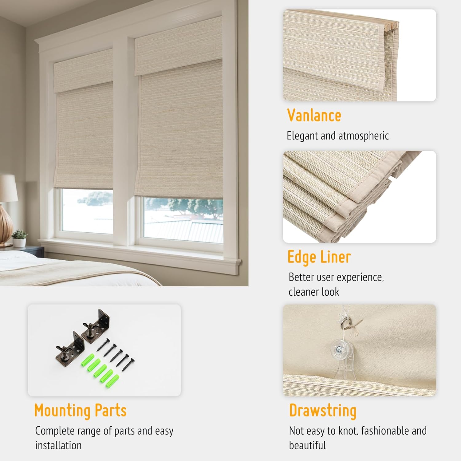 Keego Cordless Custom Roman Shades Thermal Insulating Natural Woven Fabric Light Filtering Roman Window Shades for Bedroom and Living Room Maize(with Lining, Block 90% Light) Custom Size