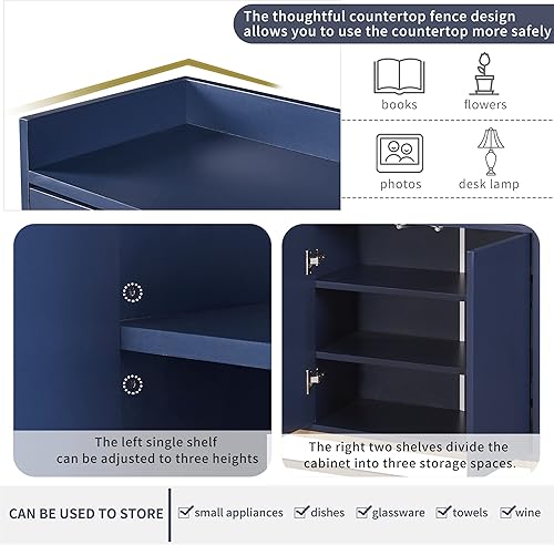 Miniatura 6 de Aparador moderno para bufé, armario de almacenamiento de cocina, mesa consola con 4 puertas, estantes ajustables y patas de metal para comedor y