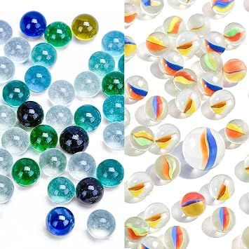 POPLAY 111 PCS Marble Set Marbles Games for Kids, with Gift Box for Games, Classroom Crafts Supplies Kit Includes 1 Whistle