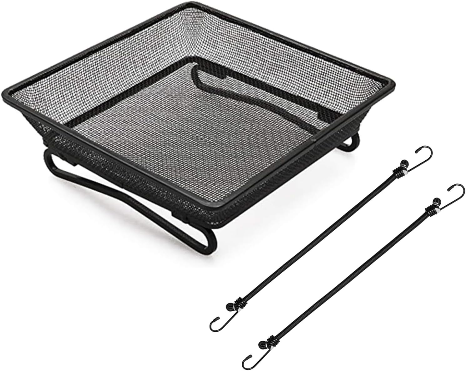2 Pack 8" x 8" Railing Bird Feeder Tray for Balcony/Deck/Porch Platform Bird Seed Tray with 2 Elastic Rope Ground Mesh for Garden Backyard Outside Wild Birds or Squirrels
