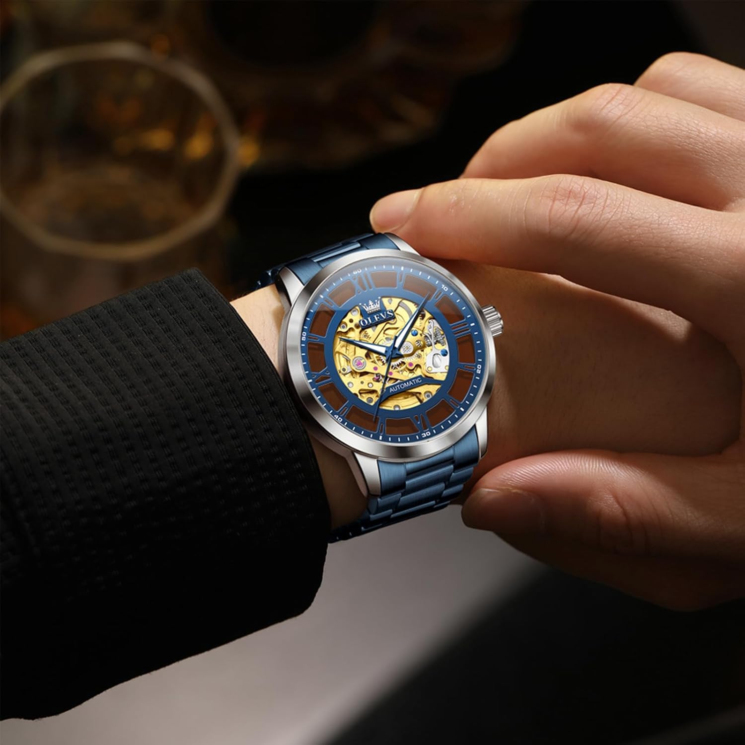 OLEVS Automatic Watches for Men 43MM Skeleton Large Dial 3Hand Self Winding Watch Stainless Steel Dress Luxury Mechanical Waterproof Luminous Wirst Watch Gift - Image 6