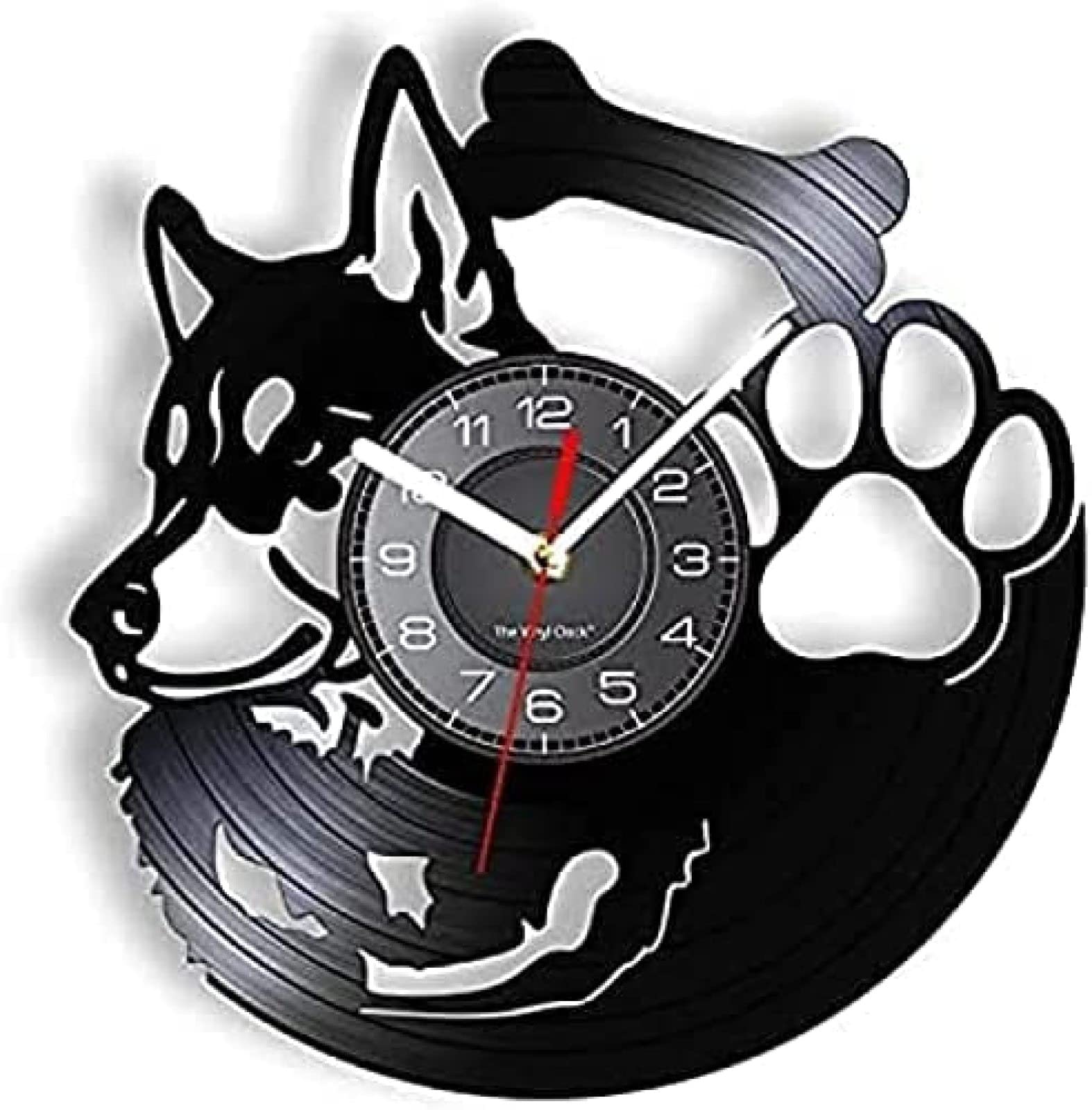 Wall Clock Husky Wall Clock Vinyl Music Record Wall Clock Huski Puppy Dog Animals Art Modern Design Retro Album Clock Wall Clock Dog Lover