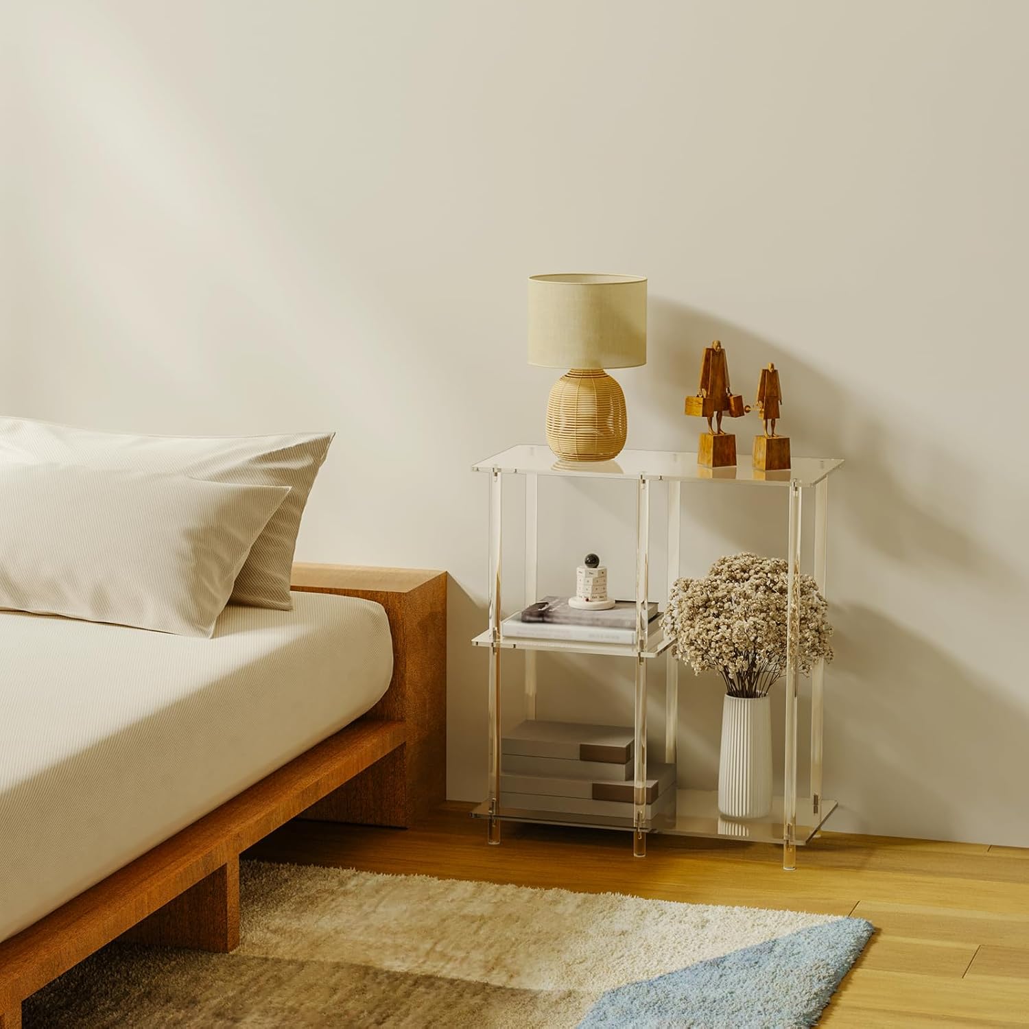 Acrylic 3-Cube Bookshelf for Small Spaces, 11.6" D x 23.6" W x 26.5" H, Clear Short Bookcase, Modern, 3-Tier Open Book Shelf for Living Room, Bedroom, Office, Easy Assembly