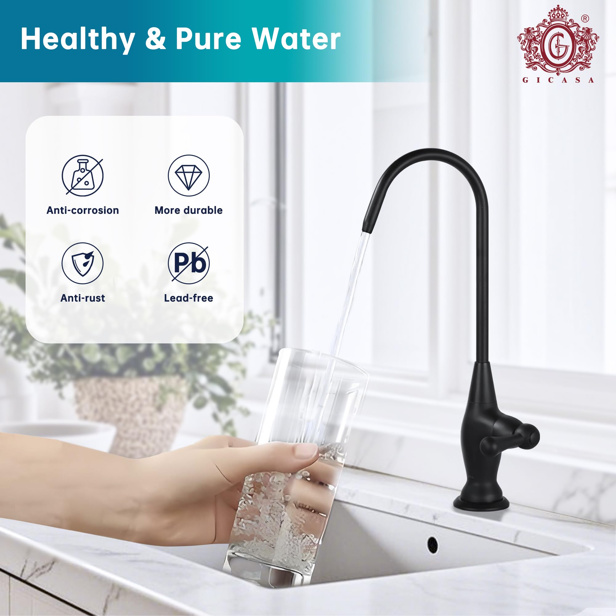 Grifo de filtro de agua negro mate, grifo de bebida de agua potable de acero inoxidable 304 sin espacio de aire para sistemas de ósmosis inversa Sistema de filtración de agua