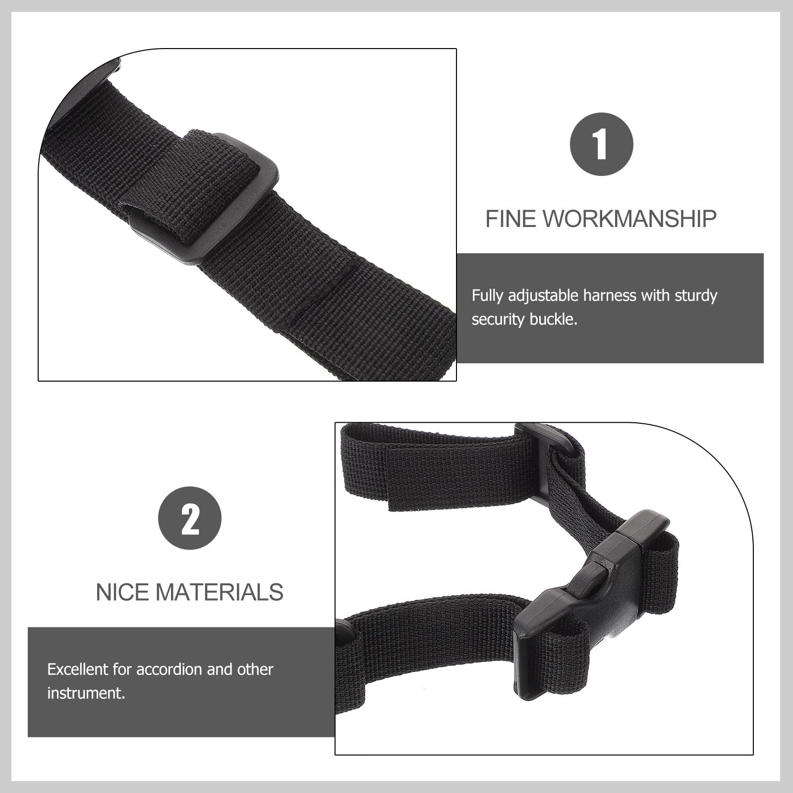 Ceinture Pectorale pour Accordéon Attaches de Sangle de Paquet à Dos, Sangle de Maintien Arrière Flexible Noire, Accessoire pour Musiciens en Déplacement