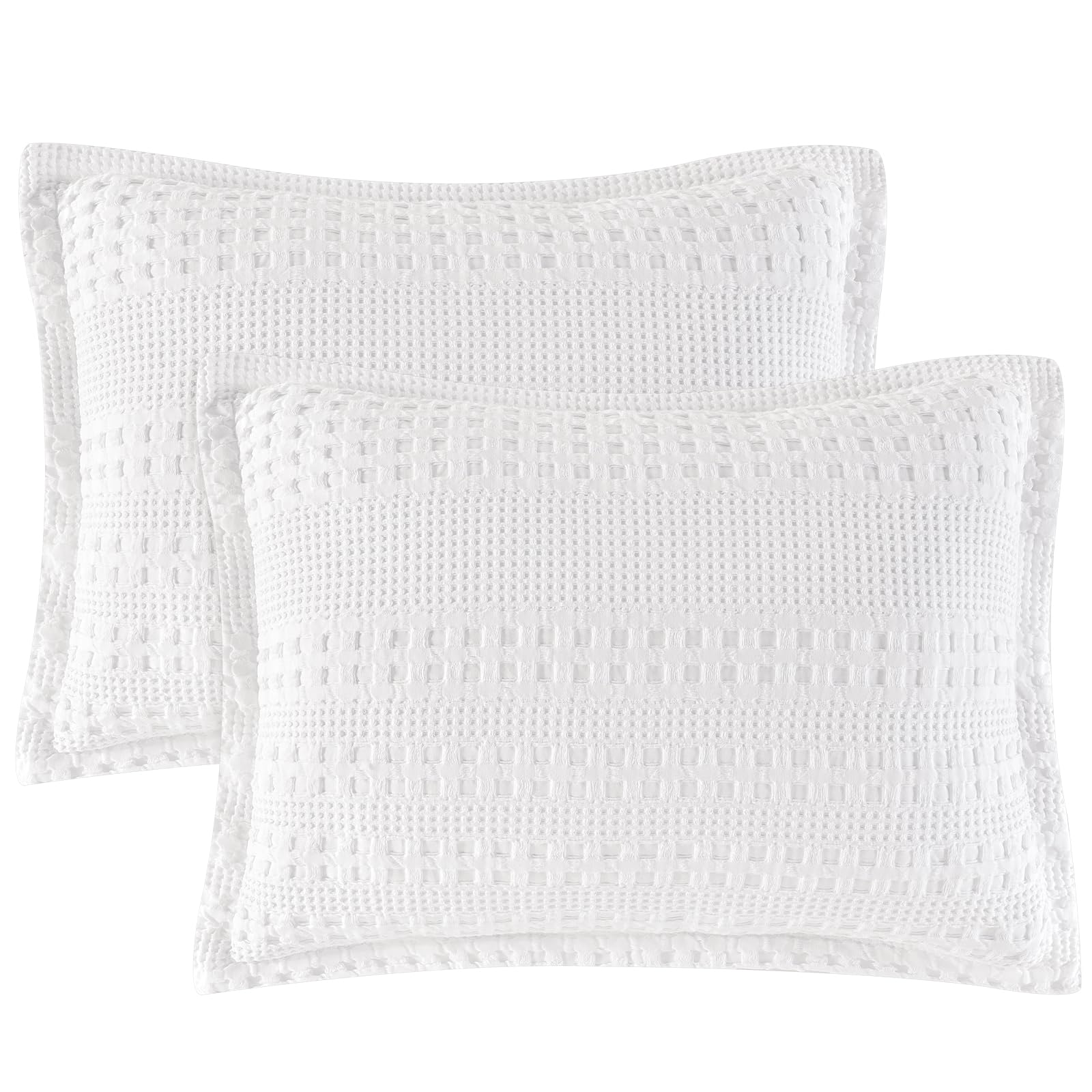 phf 100% cotton ruffle waffle pillow shams standard size, 2 pack 20" x 26" soft skin-friendly pillowcases, no filling, aesthetic home decor, breathable waffle weave bed pillow covers, white