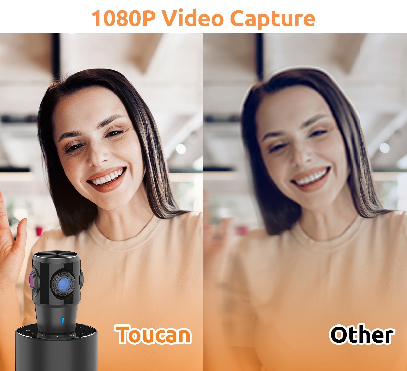 TOUCAN Cámara de videoconferencia de 360 grados, cámara web HD de 1080p con 4 micrófonos de reducción de ruido, altavoz, seguimiento de IA, funciona con zoom, Google Voice, Microsoft Teams y más, para