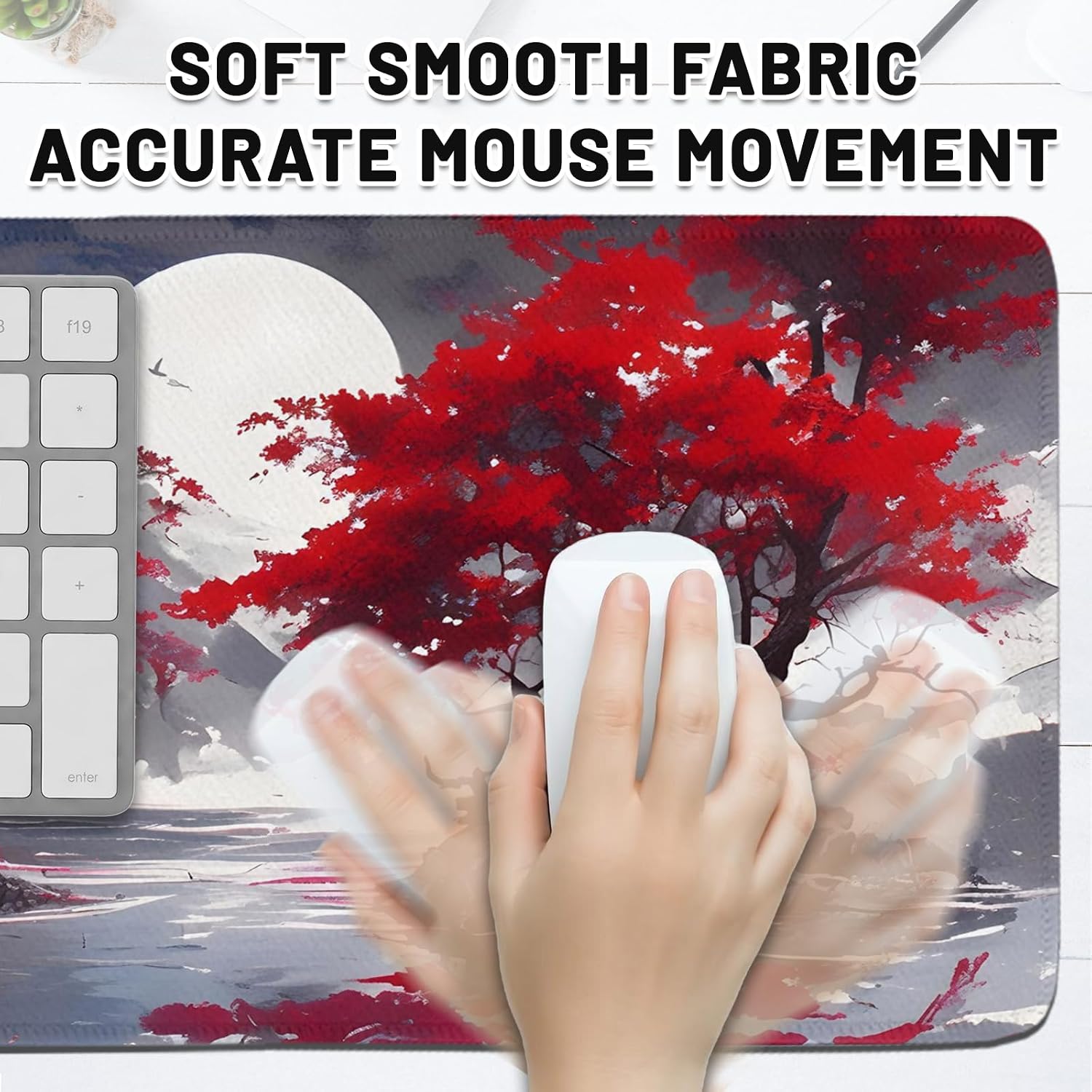 Full Moon Gaming Mouse Pads Large, Oversize Anime Red Maple Leaf Mousepad Non Slip Base Stitched Edge, Extended Gaming Desk Accessories for Keyboard and Mouse Gift for Christmas 15.7”x 35.4” XXL image 3