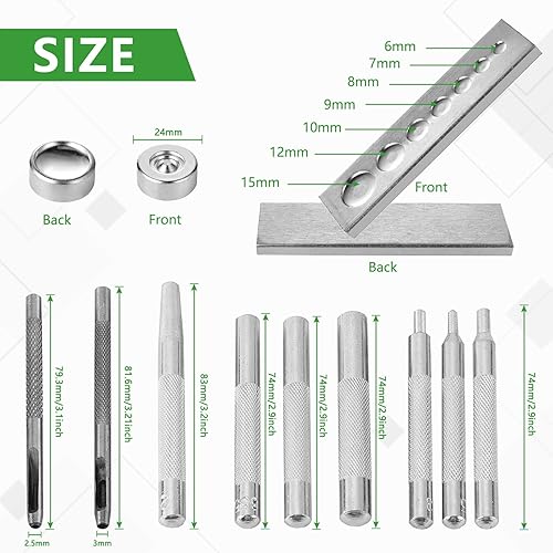 Miniatura 2 de Kit de herramientas de punzonado, 11 piezas, cierre a presión de cuero, ajuste de remaches, herramientas de troqueles para perforar e instalar botón