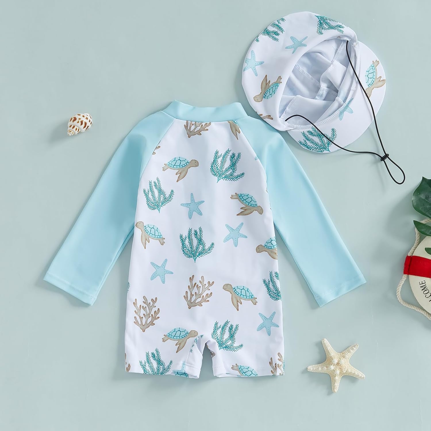 ZyHwShine Toddler Infant Baby Boy Swimsuit Newborn Rash Guard Boys Girls One Piece Zipper Bathing Suit Swimwear with Hat - Image 7