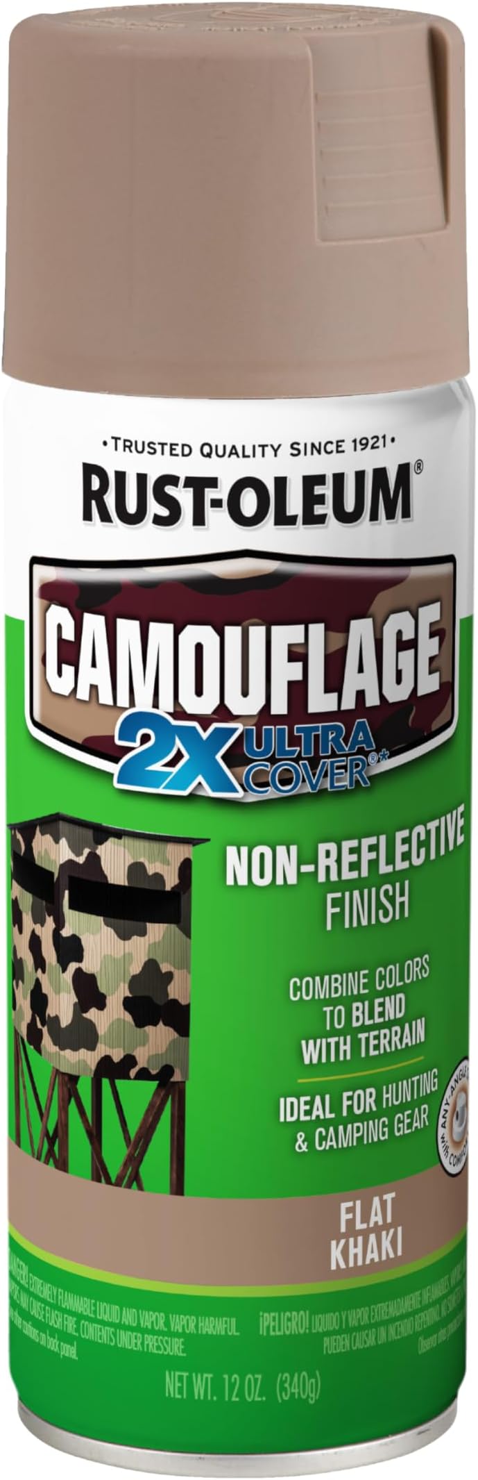279177 Camouflage 2X Ultra Cover Spray Paint, 12 oz, Khaki