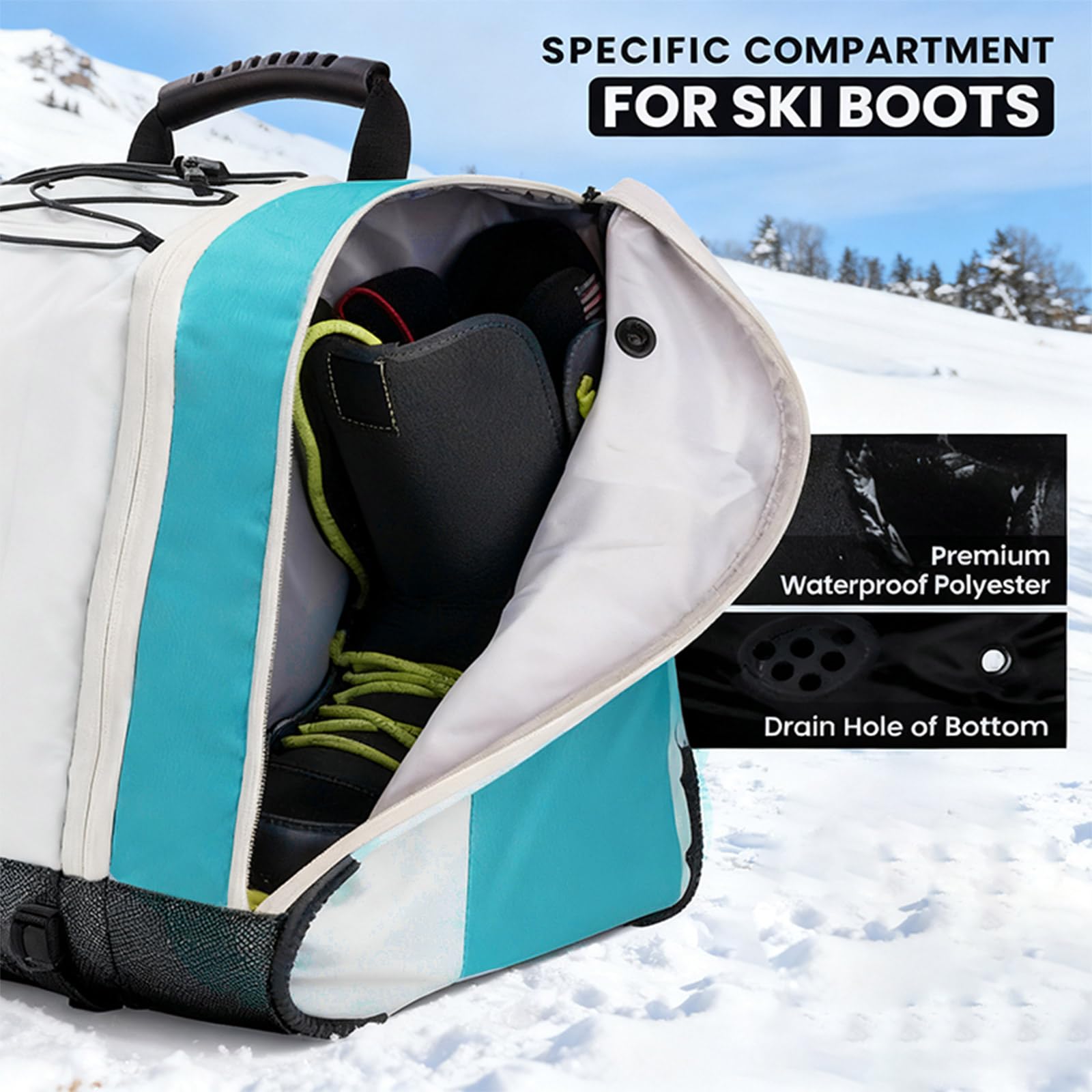 1 zaino ventilato per scarponi da sci con cinghie regolabili, tessuto Oxford impermeabile per viaggi all'aperto e sport, spaziosa borsa da viaggio