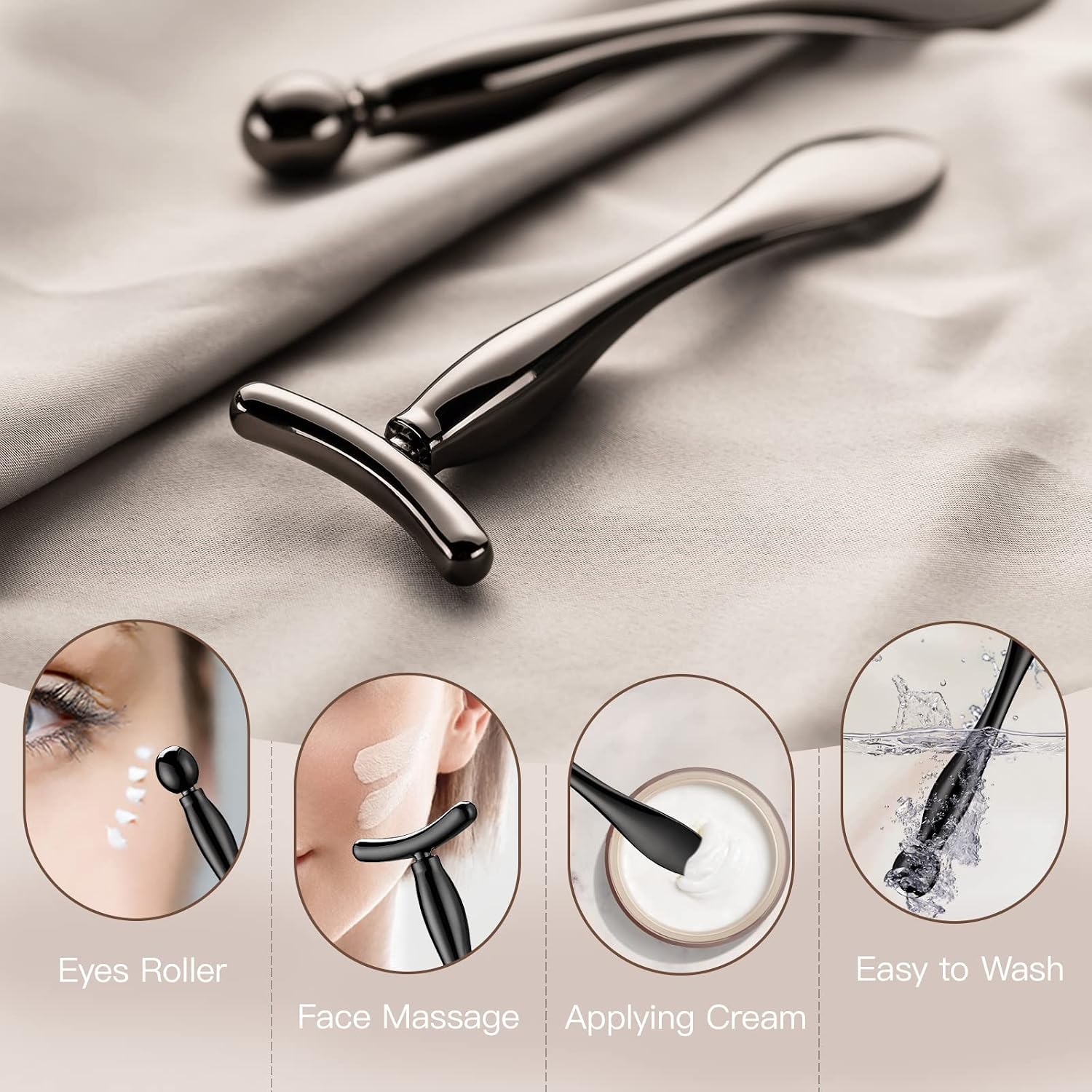 LISAPACK 2PCS Metal Eye Cream Applicator Wand Stick, Massager Tool for Facial Massage, Reduce Puffiness (Champagne)