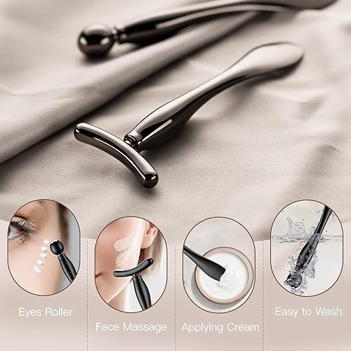 Miniatura 4 de Lisapack 2 varitas aplicadoras de crema de ojos de metal, herramienta masajeadora para masaje facial, reduce la hinchazón (champán)