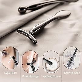 LISAPACK 2PCS Metal Eye Cream Applicator Wand Stick, Massager Tool for Facial Massage, Reduce Puffiness (Champagne)