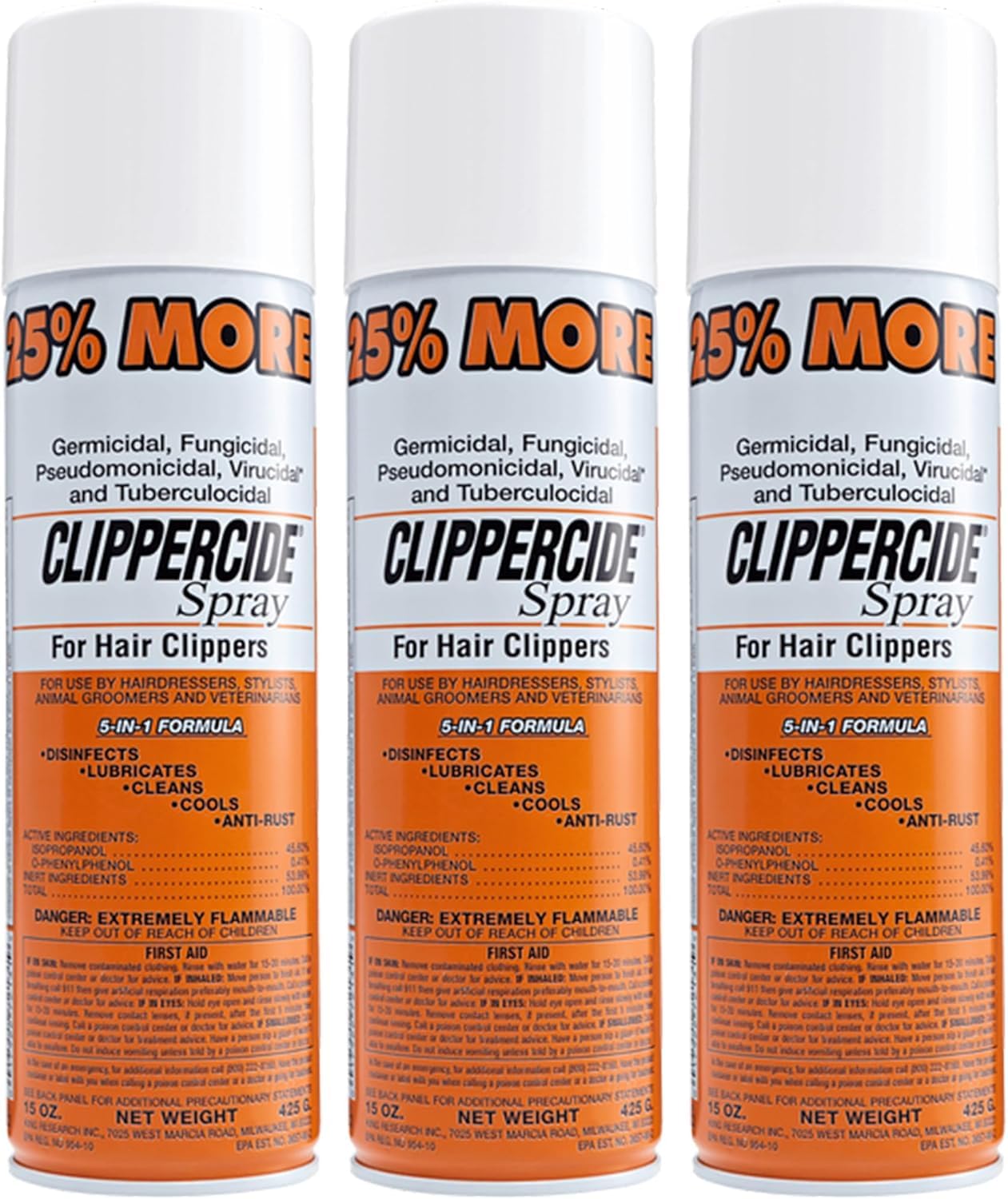 Spray by Barbicide – 3 Pack | 5-in-1 Clipper Disinfectant Spray | Cleans, Lubricates, Cools, Prevents Rust & Disinfects | Professional Clipper Cleaner, 15 oz Each