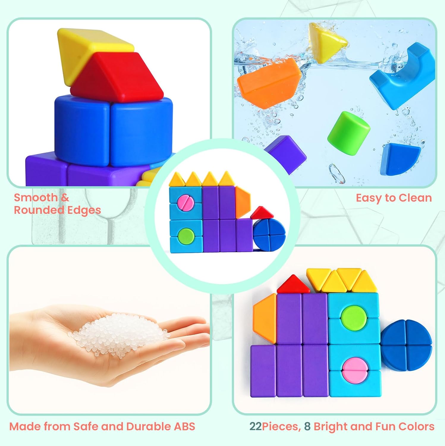 Big Magnetic Building Blocks, 1.65 Inches Multi-Shape Magnet Toy Set for Toddlers, 8 Colors Montessori Sensory Construction Tiles for Boys and Girls 3 4 5 6 Years Old (22PCS)