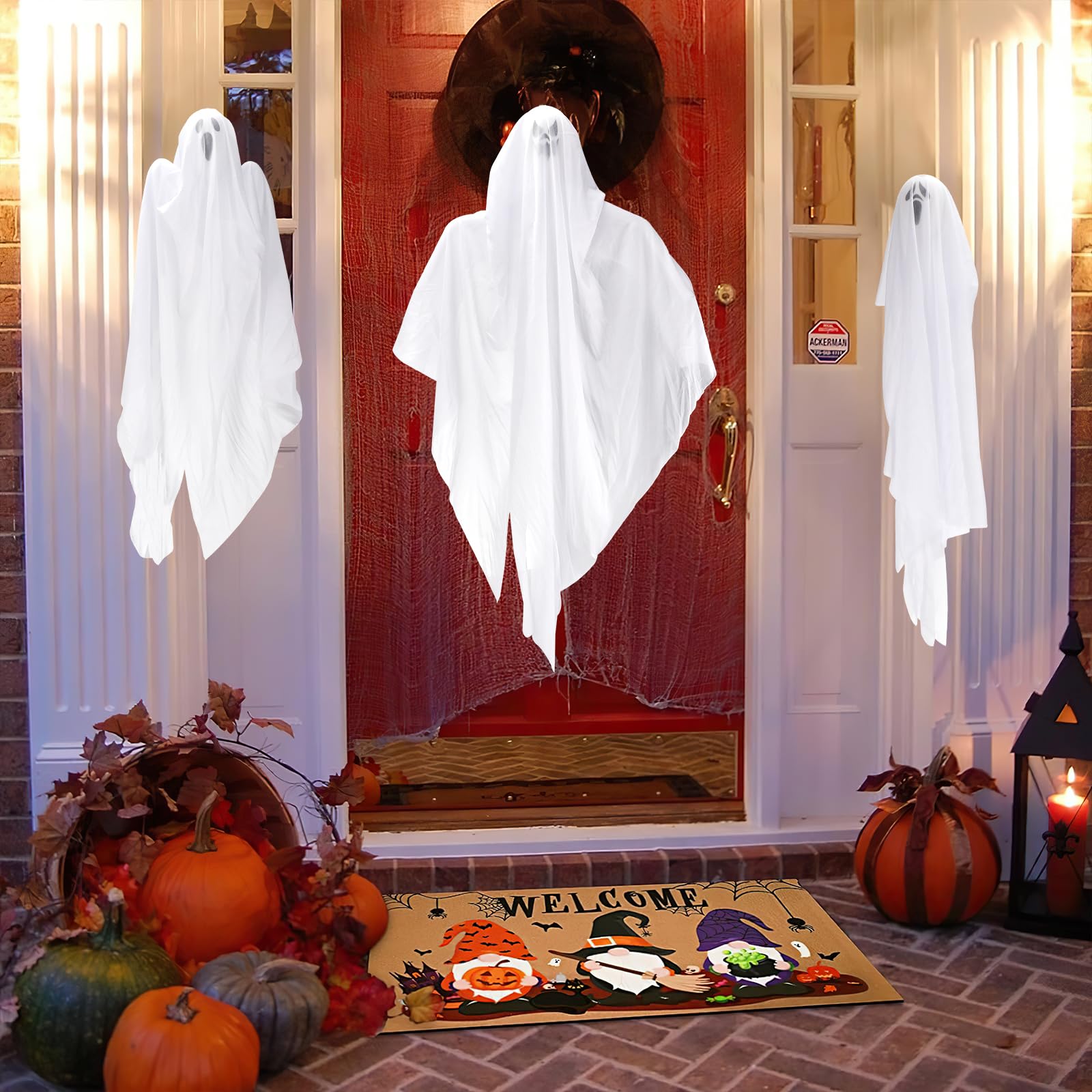 Décorations Halloween Fantômes Suspendus Lumineux - Lot De 2, Blanc, 3 Modes Lumineux, Imperméable, Pour Extérieur/Intérieur