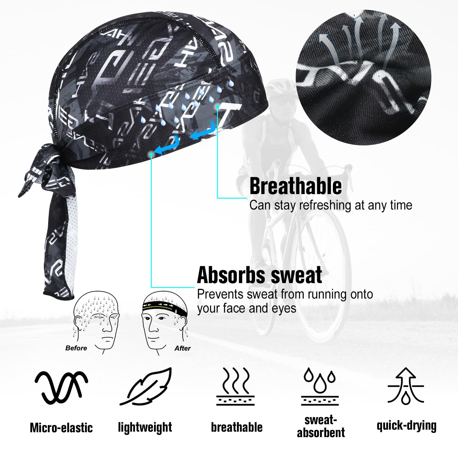 HASAGEI Sportowa czapka bandana Duragag, chusta na głowę, na rower, oddychająca, wchłania pot