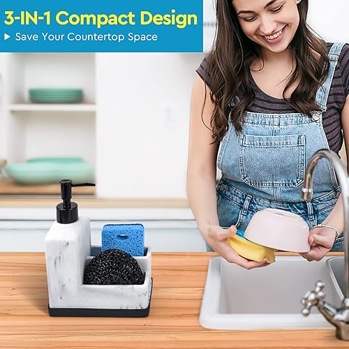 Miniatura 9 de Dispensador de jabón para platos con soporte para esponja, dispensador de jabón líquido para manos y platos y organizador de esponja con soporte
