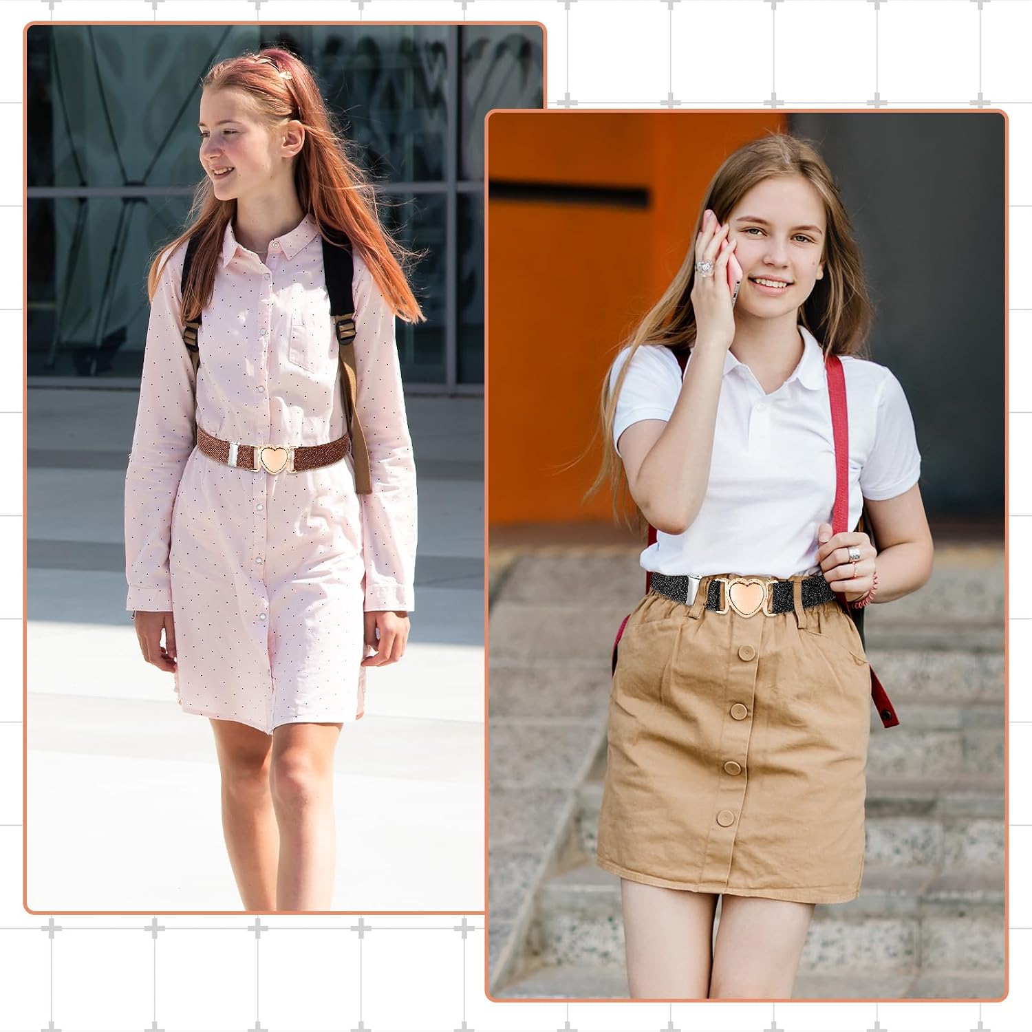 Mabor 2Pcs Girls Belt, Elastic Belt, Adjustable Stretch Waist Belts with Heart Buckle for Kids Teen Girls Women image 5