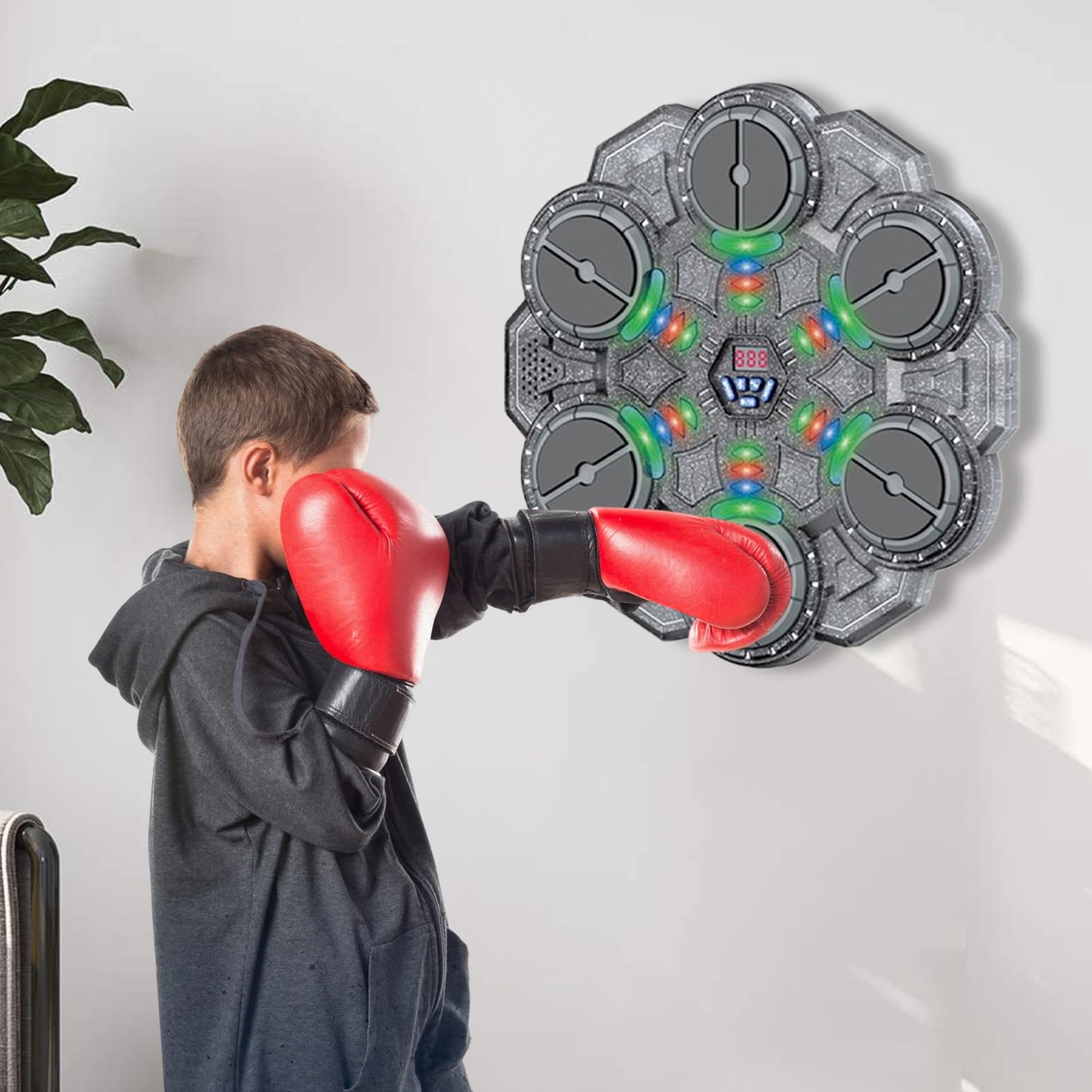 Macchina da boxe musicale per adulti - Attrezzature di allenamento interattive | Macchina per esercizi di pugilato musicale da parete - per uomini donne adolescenti ragazze casa palestra