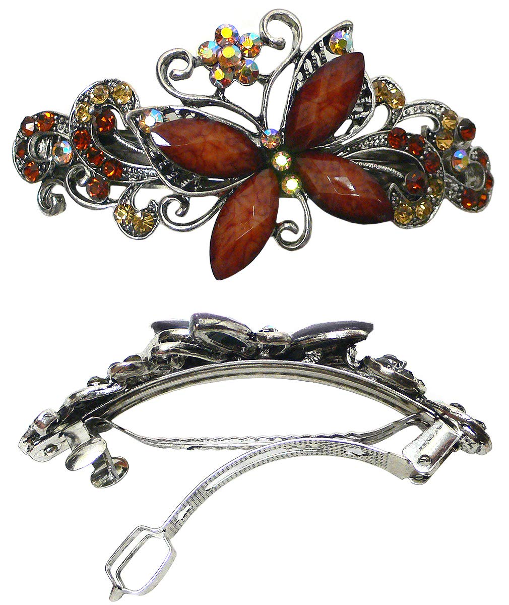 Butterfly Barrette w. Sparkly Crystals Colorful BeadsU86800-0053brown