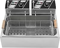 Vista 4 de Freidora eléctrica de 12 litros con 3 cestas y tapa, freidora comercial de acero inoxidable, máquina de freír cocina con control de temperatura