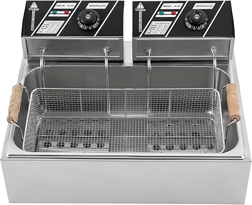 Miniatura 4 de Freidora eléctrica de 12 litros con 3 cestas y tapa, freidora comercial de acero inoxidable, máquina de freír cocina con control de temperatura,