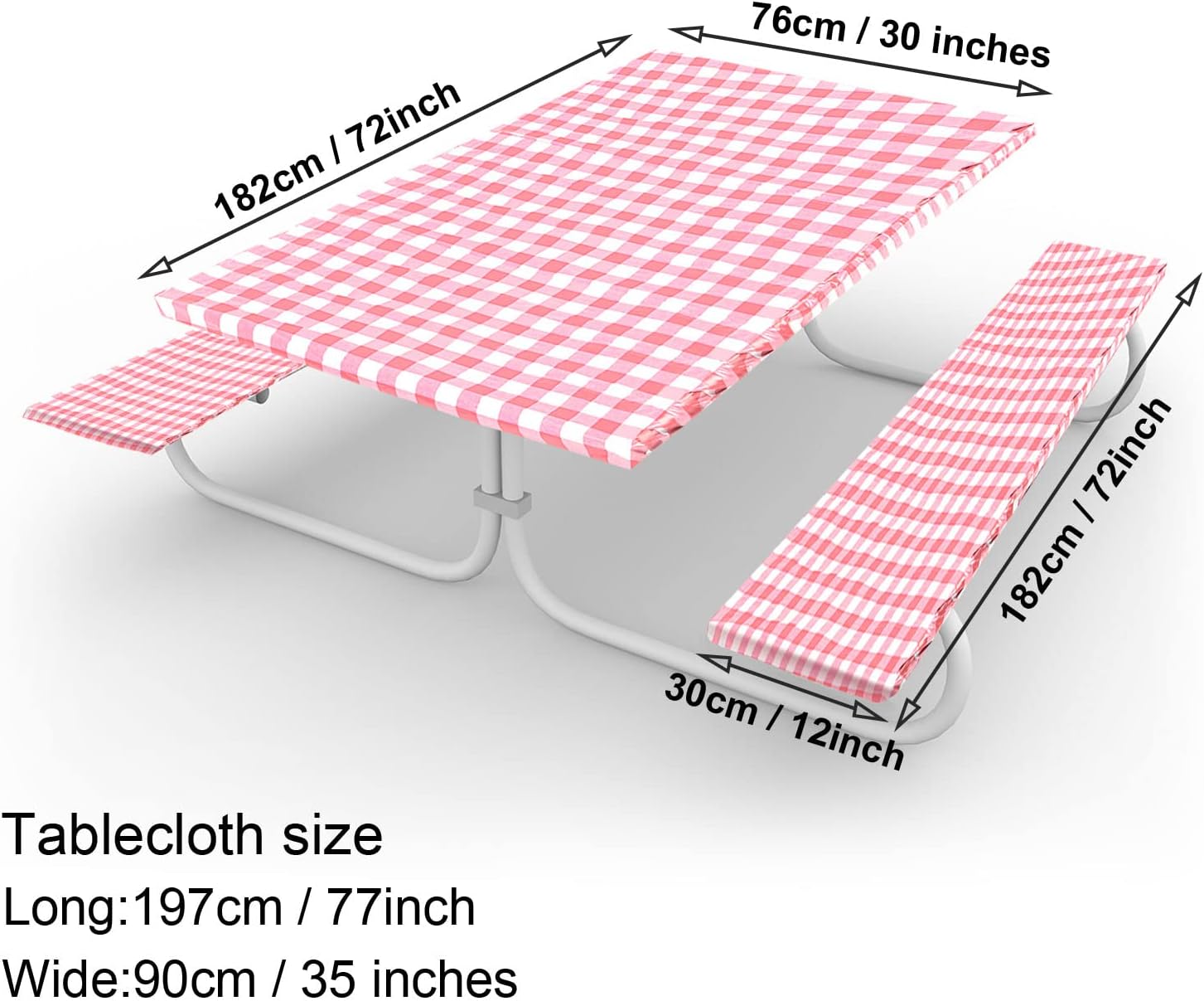 3 Packs Plaid Vinyl Picnic Table and Bench Cover for 72 x 30 Inch