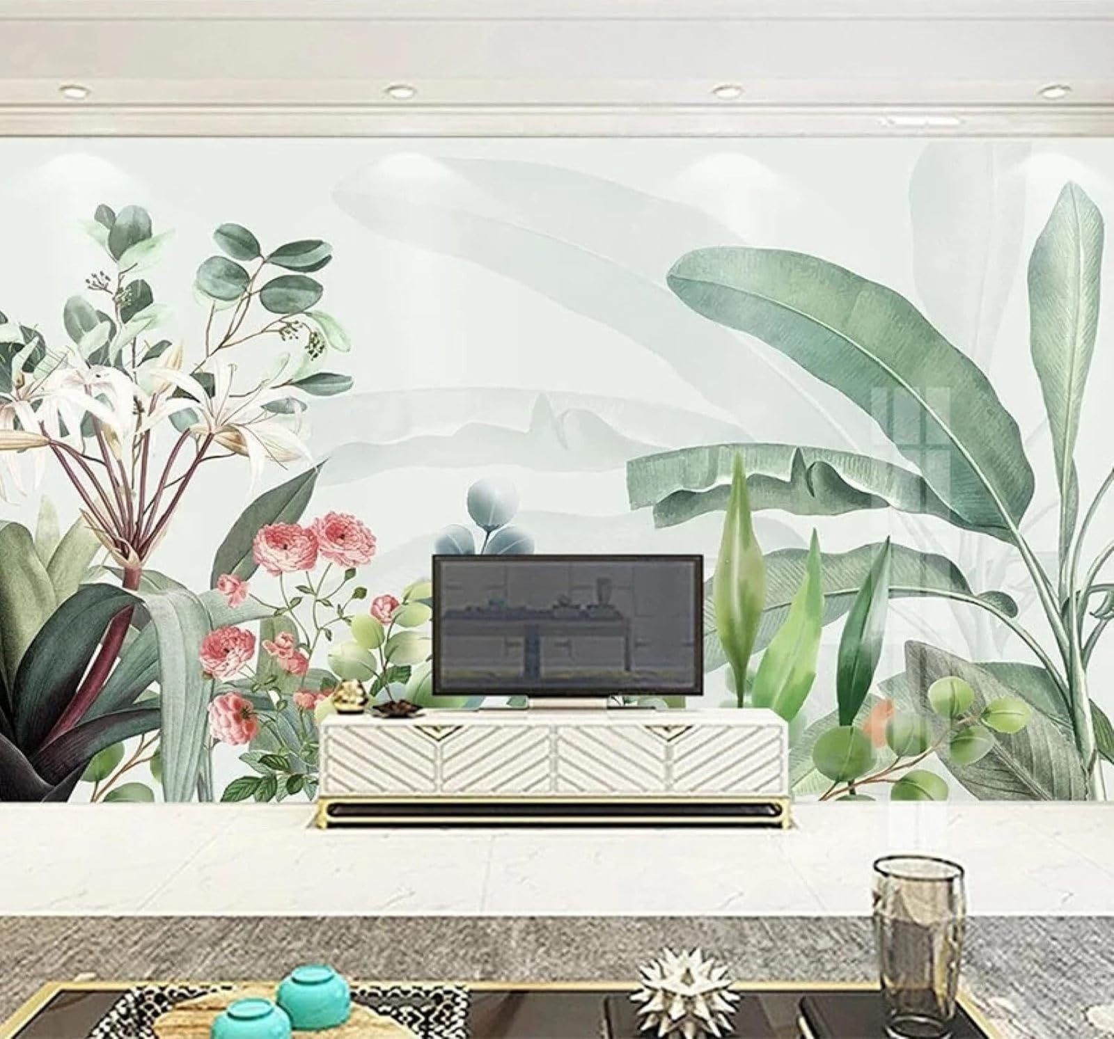 XLMING Fresh Minimalist Watercolour Green Leaves Flowers 3D Wallpaper Luxury Home Dining Decor Paste Sofa Living Room The Wall for Bedroom Mural-250cm×170cm