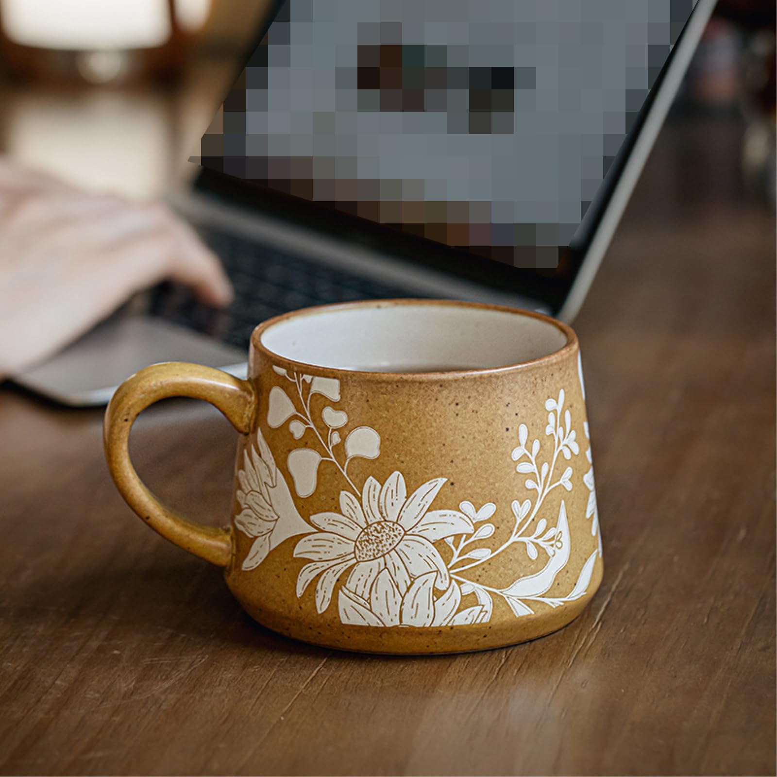 Taza de cerámica estampada de 360 ml con tapa