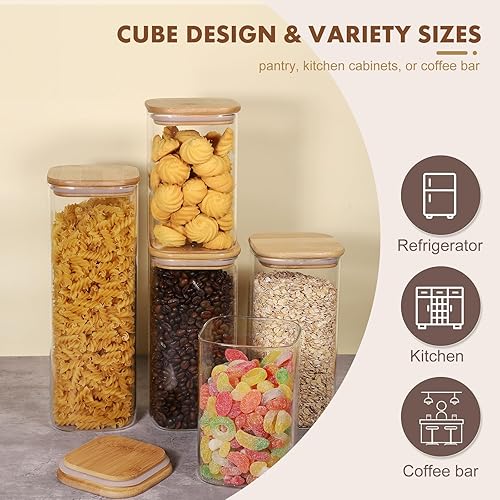 Miniatura 4 de Mrany Contenedores de almacenamiento de vidrio con tapas, juego de 5, tarros de alimentos transparentes para despensa, barra de café, recipientes