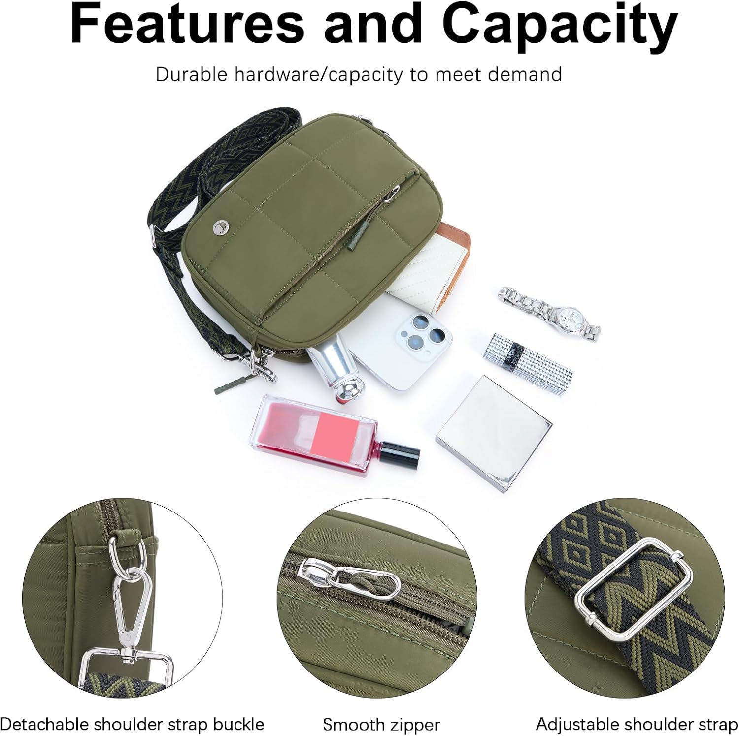 CLUCI Quilted Crossbody Bags for Women Lightweight Puffer Shoulder Bag Travel Purses with Wide Strap - Image 5