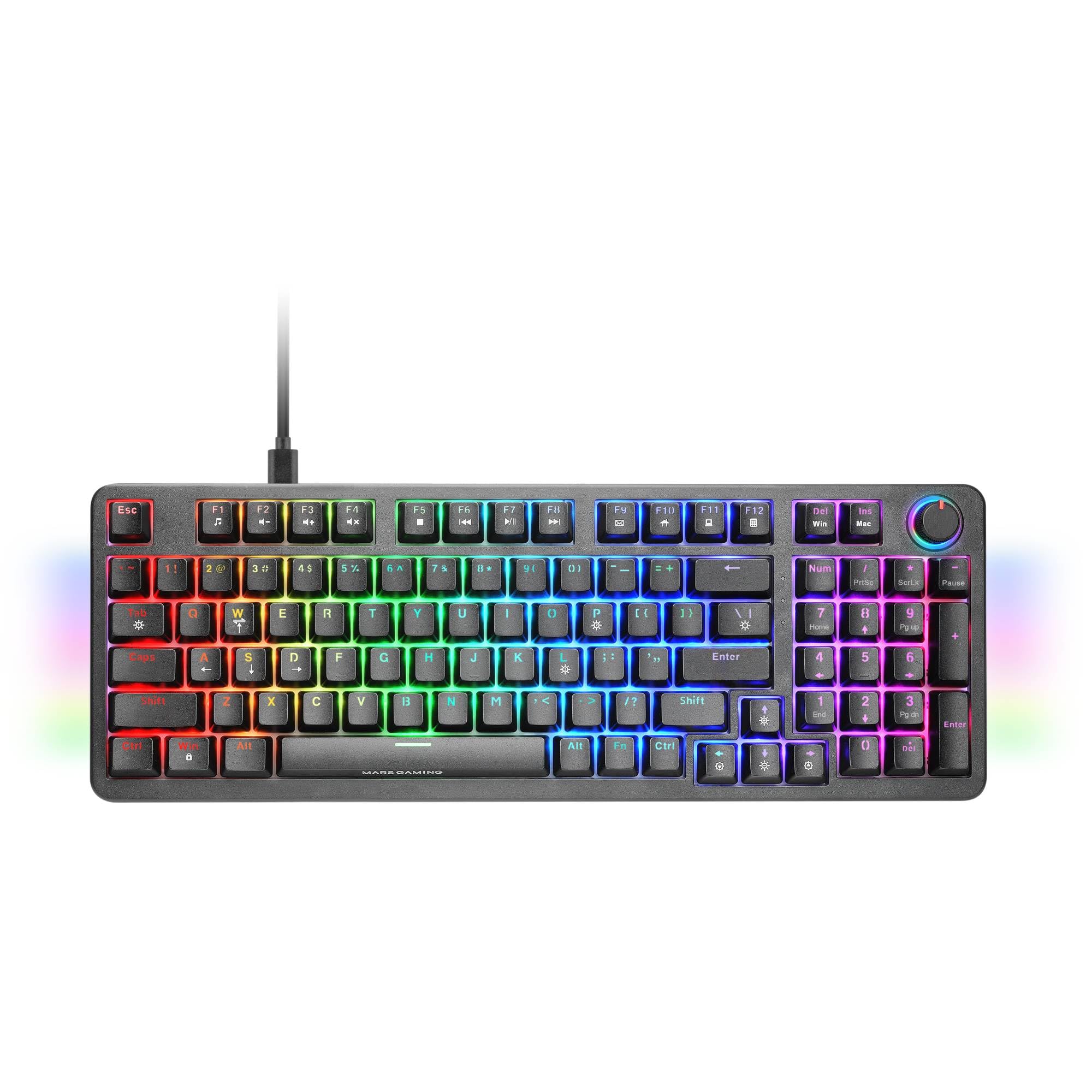 Mars Gaming MKPRO, US, Full Mechanical Gaming Keyboard, RGB Chroma, Hot-Swap Mechanical Switches, Antighosting, Control Wheel, Advanced Software, Multiplatform, Silent Switch, White