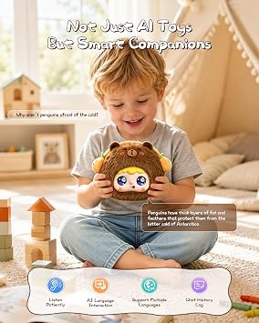 AI Smart Stuffed Animals Kids Toys ChatGPT, Multilingual Companions, Interactive Learning Assistant & Memory Trainer, Emotional Support Plush AI Pet, Voice Conversation, Expressive LED Eyes