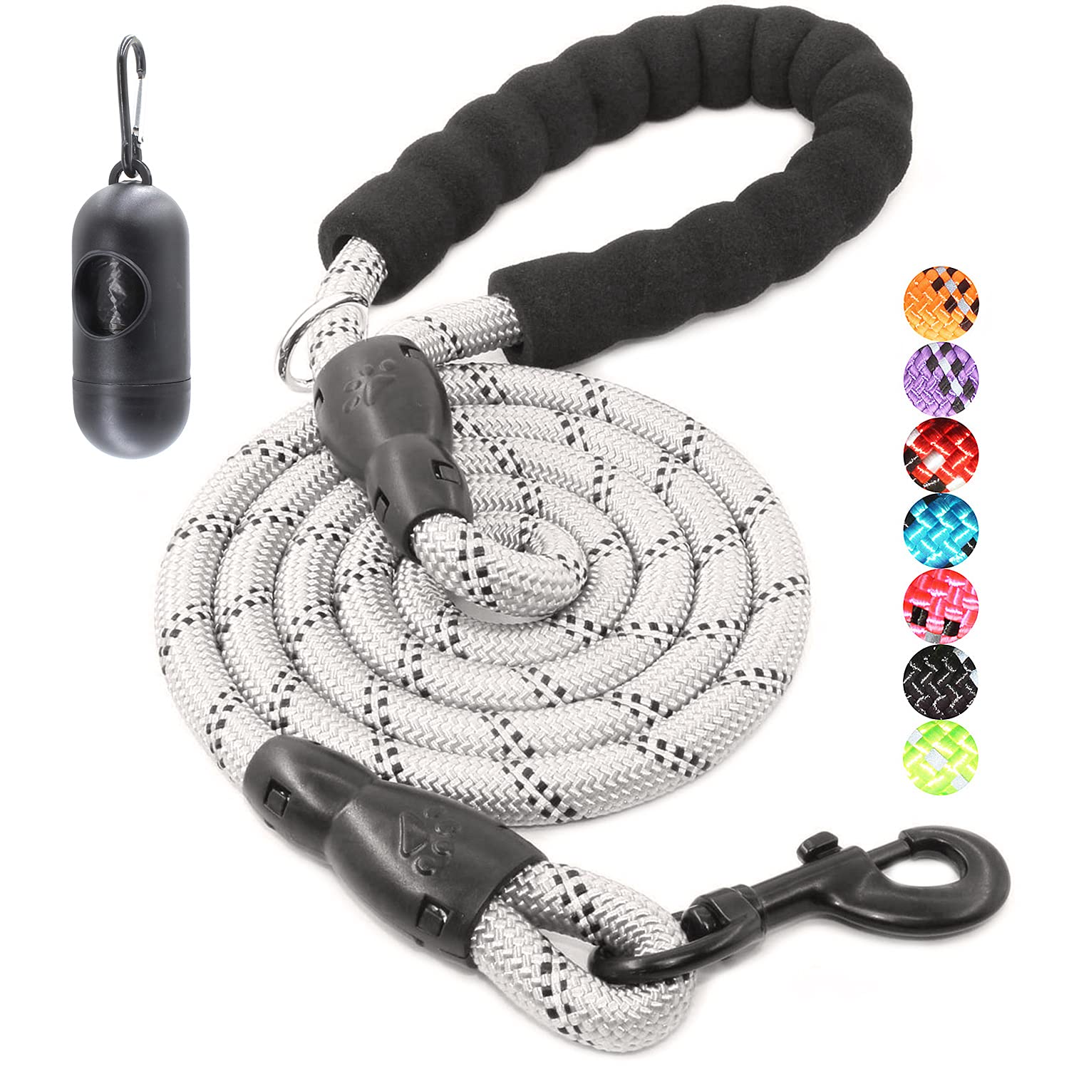BAAPET 2/4/5/6 FT Strong Dog Leash with Comfortable Padded Handle and Highly Reflective Threads for Small Medium and Large Dogs (6 FT-1/2'', Silver) — image 1