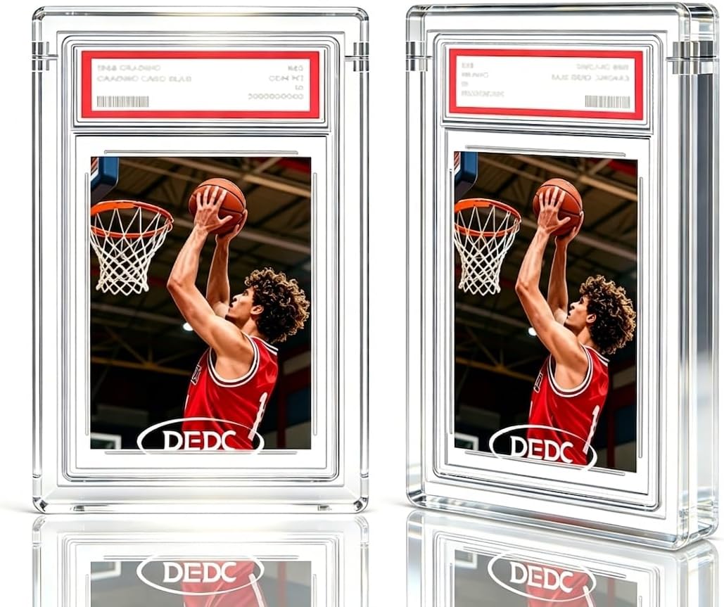 DEDC 2PCS Graded Card Acrylic Display Case for PSA Standard Protector Magnetic Clear UV Protection 99.6% UVR & 99.8% Clarity 2.3cm Thick Standing Independently(Card Not Included) with 1 Cloth