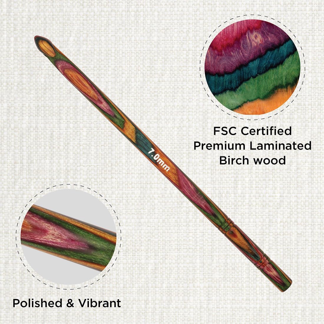 KnitPro 7 mm Symfonie Crochet Single Ended Hooks, Multi-Color