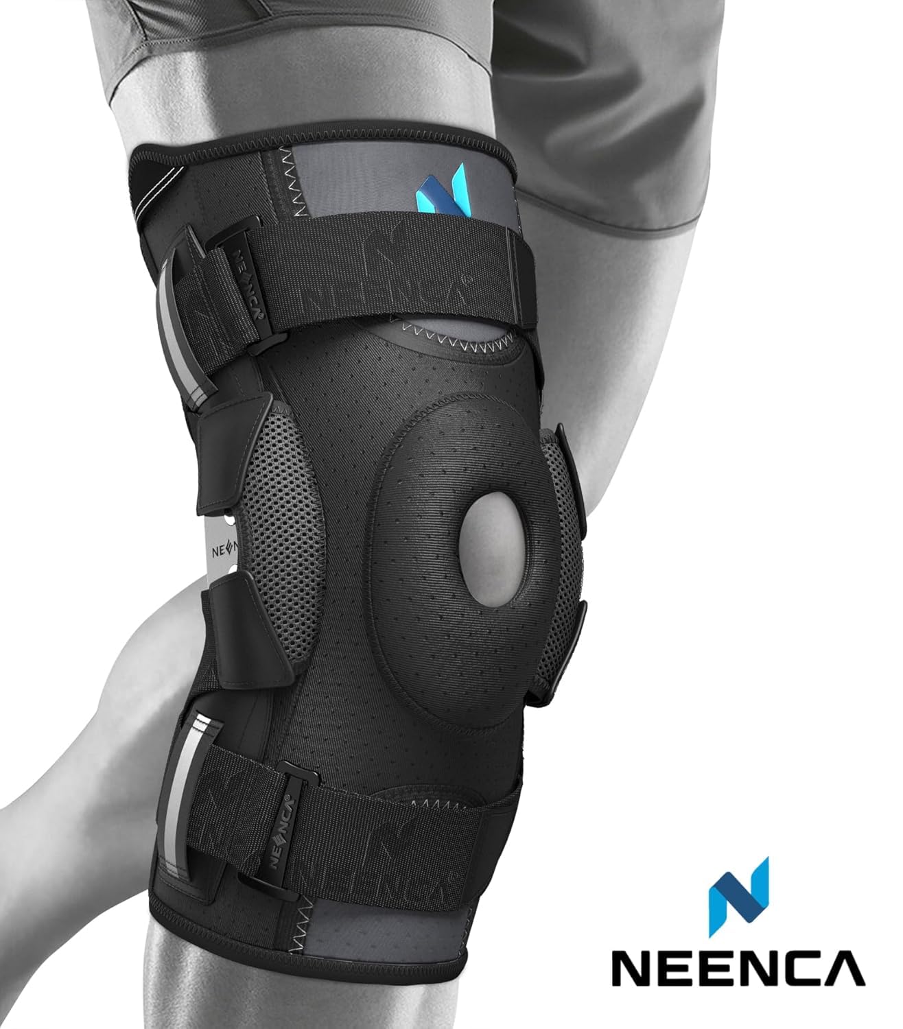 NEENCA Rodillera dolor de rodilla, rodillera con bisagra y sistema de sujeción patentado X-Straps, fuerte estabilidad para aliviar el dolor en las articulaciones, artritis, desgarro de menisco