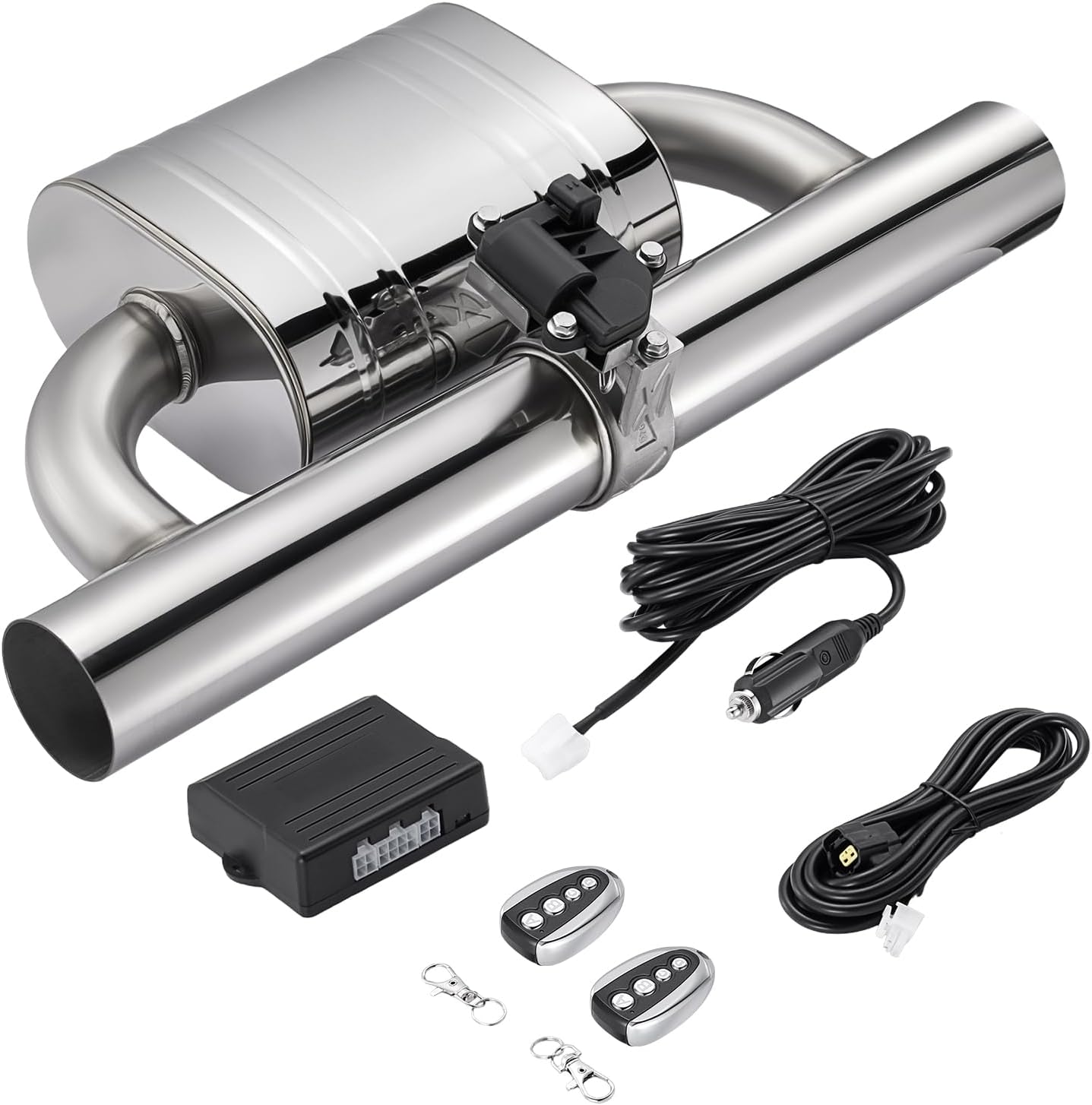 SPELAB Exhaust Cutout 3.0 Inch Universal Kit with Muffler Exhaust Valve with Muffler Cat Back Exhaust System Kit, Stainless Steel, Loudest Sound